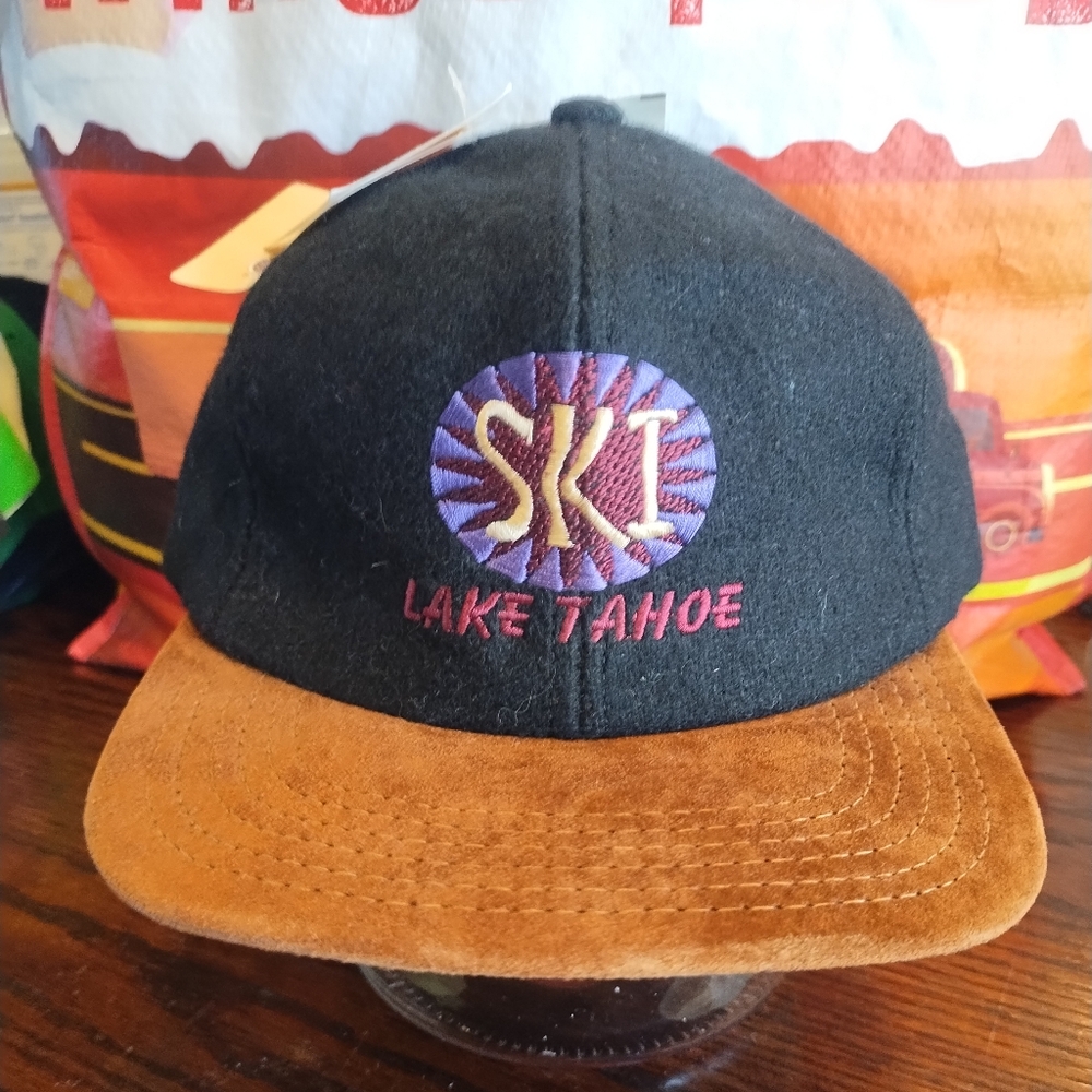 Vintage lake Tahoe ski adjustable hat‎ made with wolverine leather